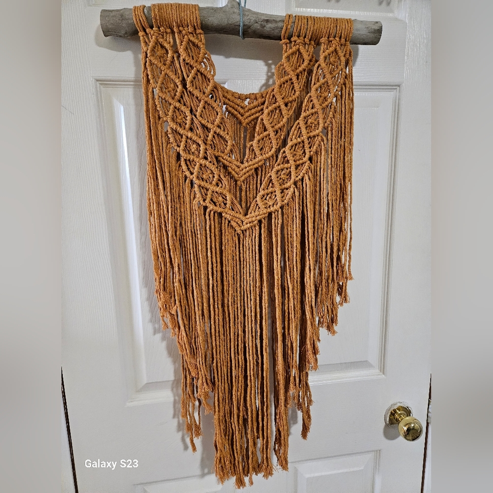 Double V Layered Mustard Macrame Wall Hanging